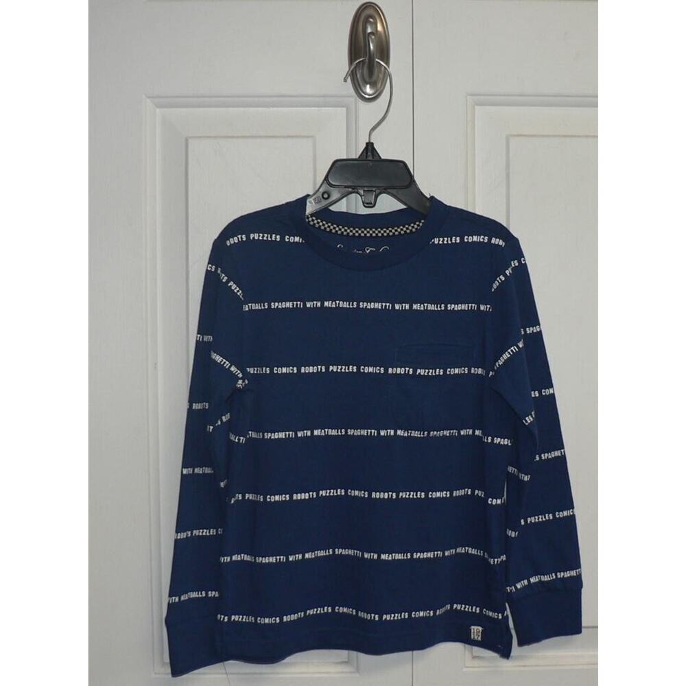 Sovereign Code Boy's Long Sleeve Pocket Dupree Robot Stripe T-Shirt Blue Size 4‎